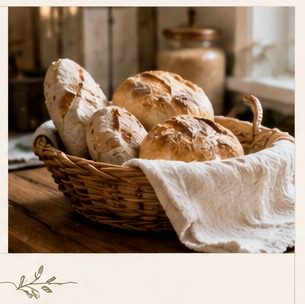 Fresh bread in a linen-lined basket